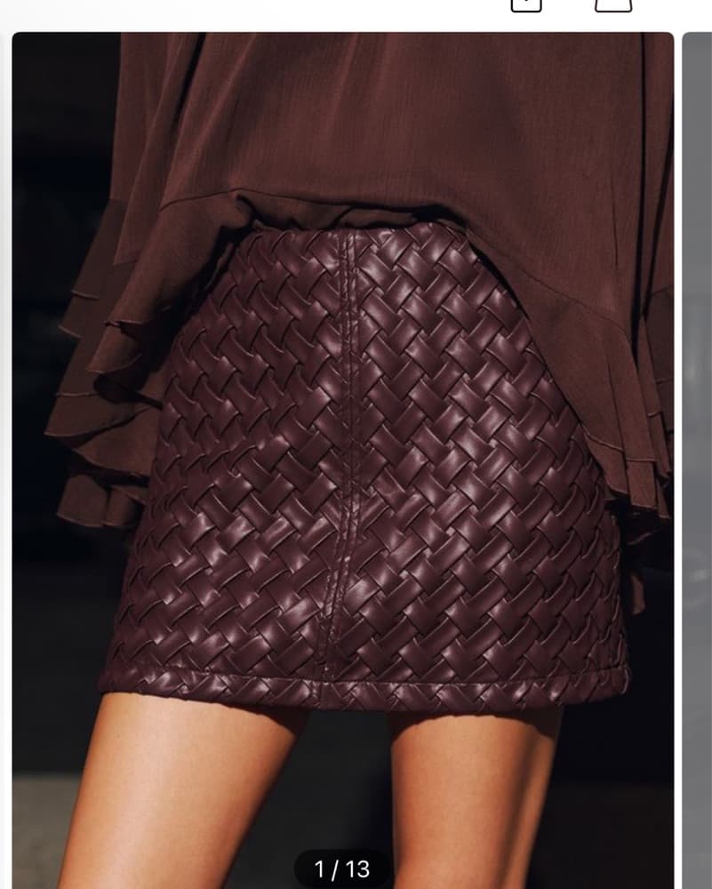 Forrest Green Woven Leather Mini Skirt  - Image 3