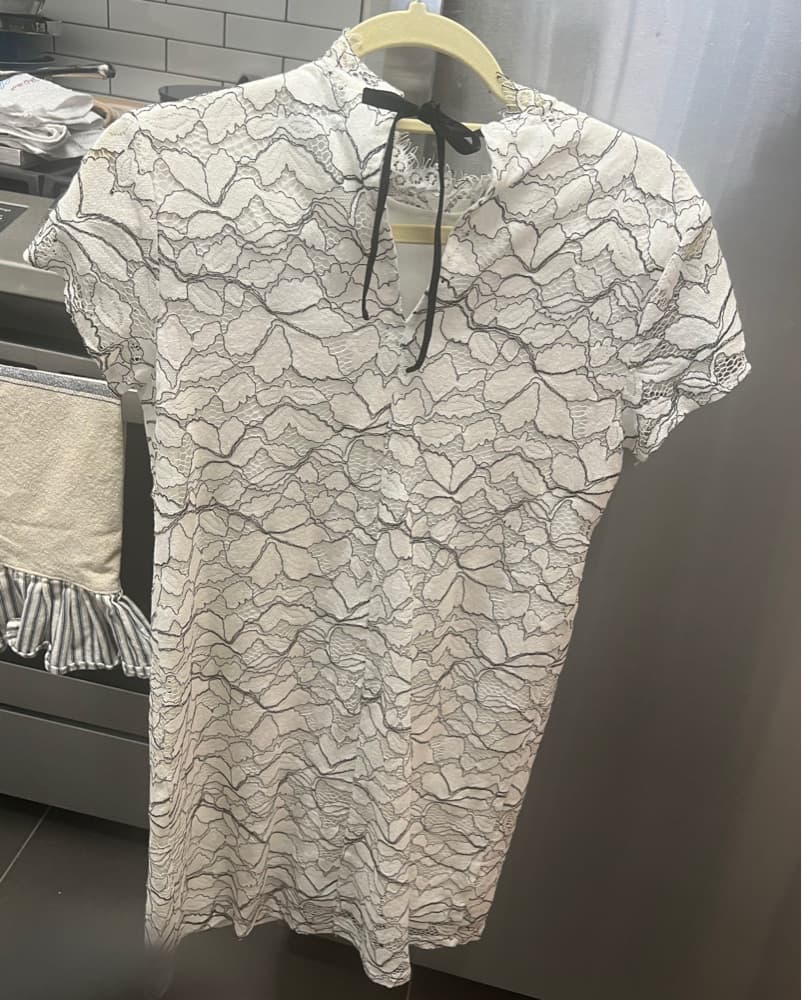 Lace White Dress with Black Detail  - Image 2