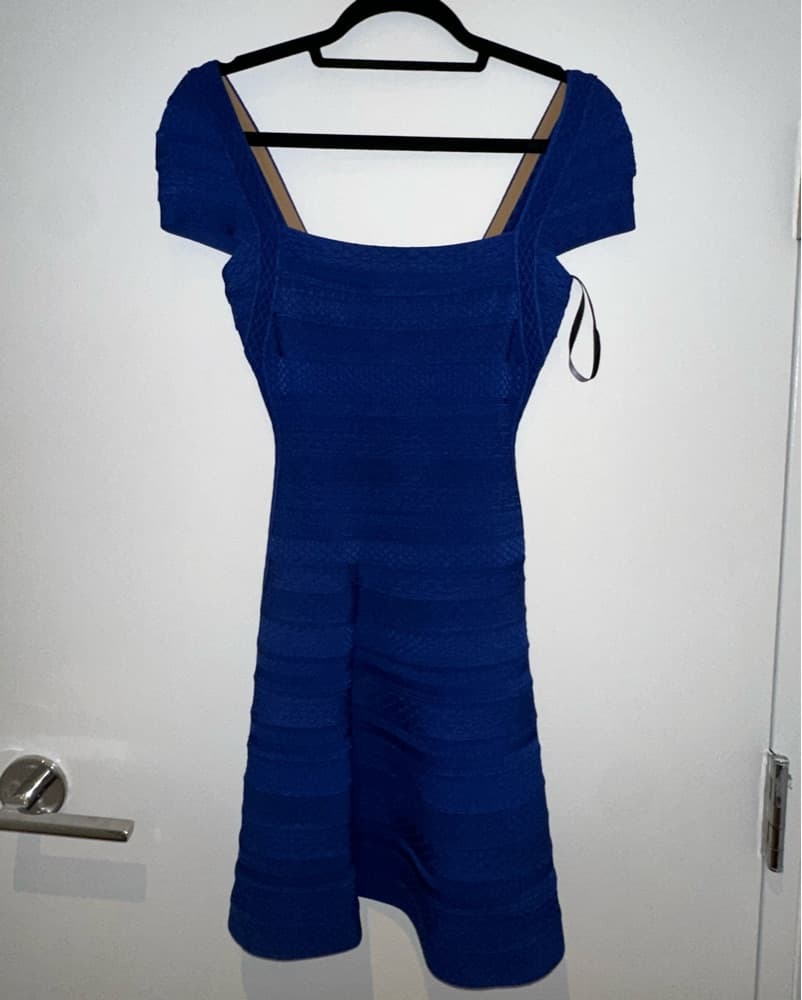 Herve Leger Blue Mini Dress - Image 5