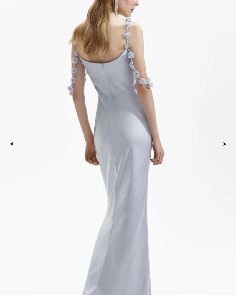 Blue Satin Flower Maxi Dress - Image 3