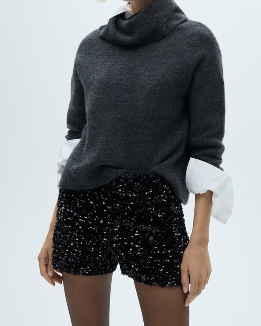 MANGO Black Sequin Shorts - Image 2