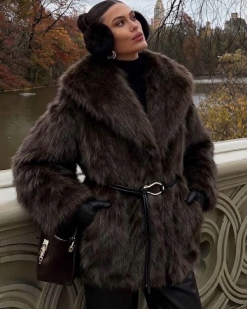 Brown Faux Fur Coat - Image 1