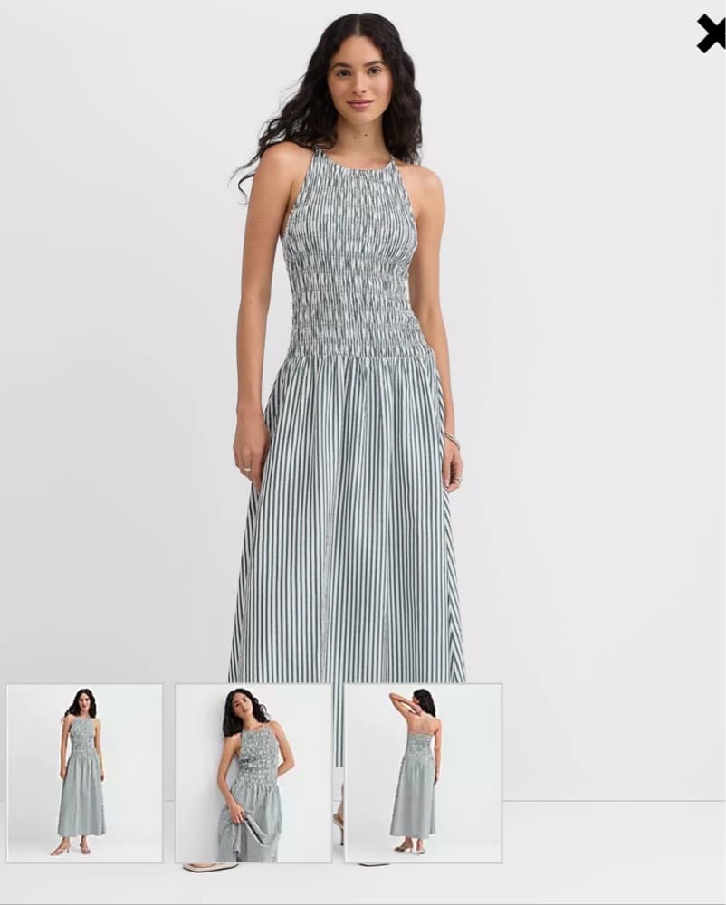 Dark Green & White Smocked Drop Waist  - Image 1