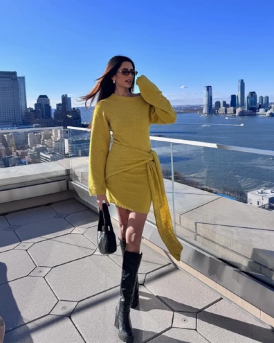Yellow Wrap Sweater Dress - Image 1