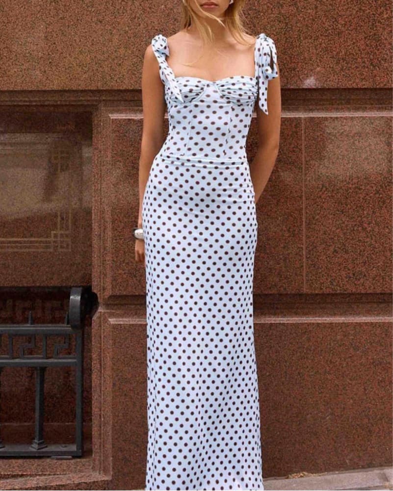 Akil Corset Maxi Dress Blue Mocha Dot - Image 1