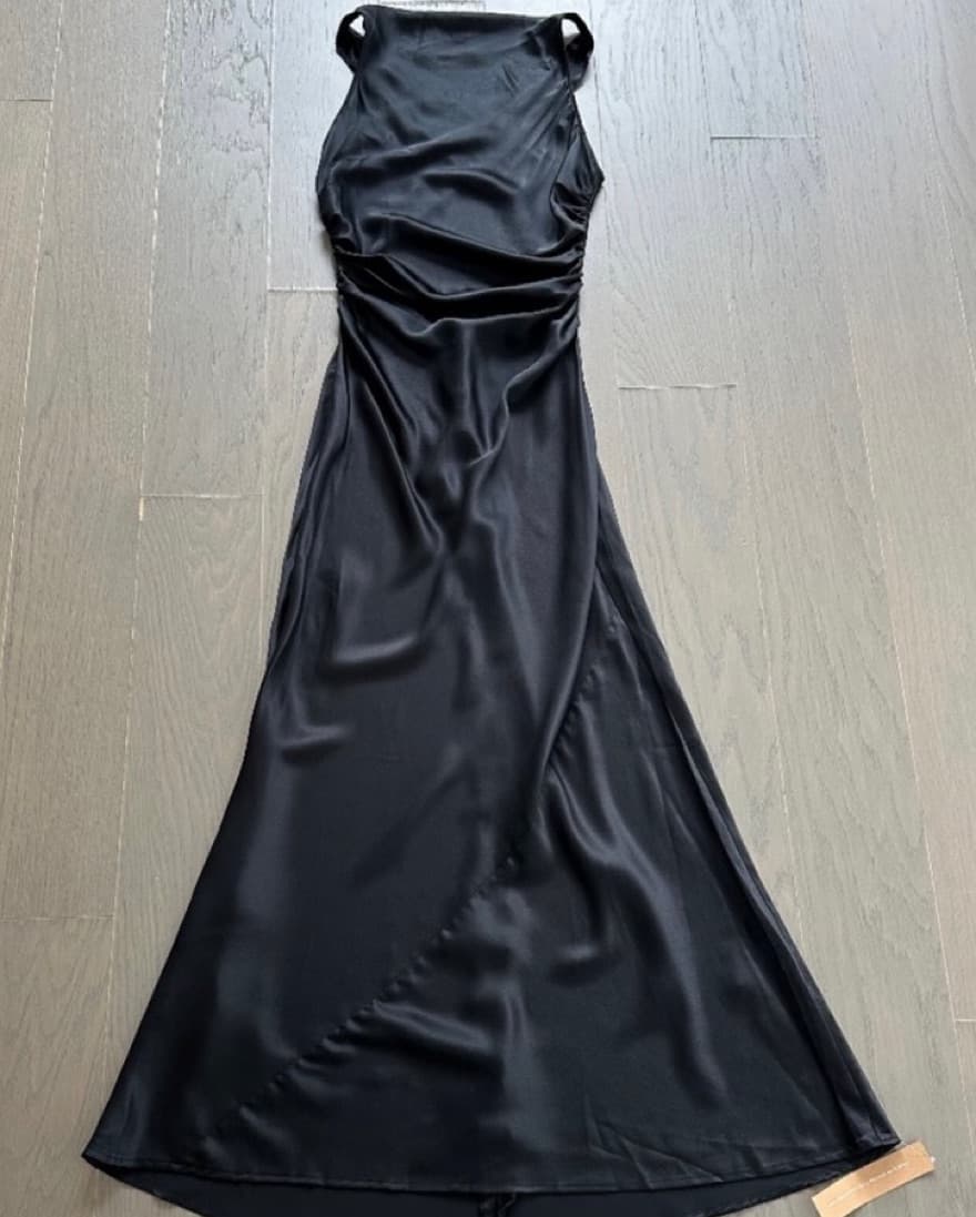 Reformation Casette Silk Dress Blk - Image 3