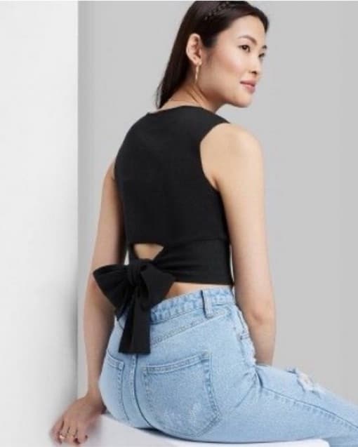 Black Tie Back Cropped Tee - Image 1