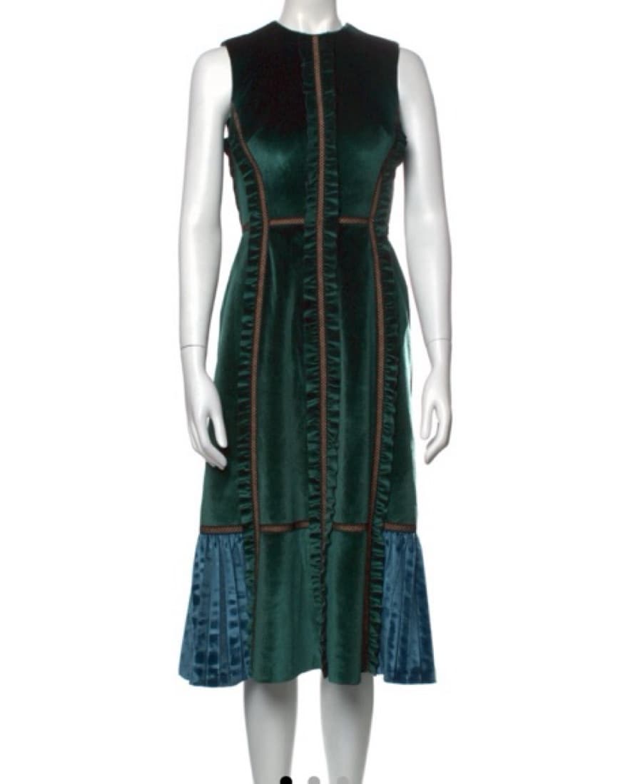 Self-Portrait Green Velvet Midi Dress  - Image 3