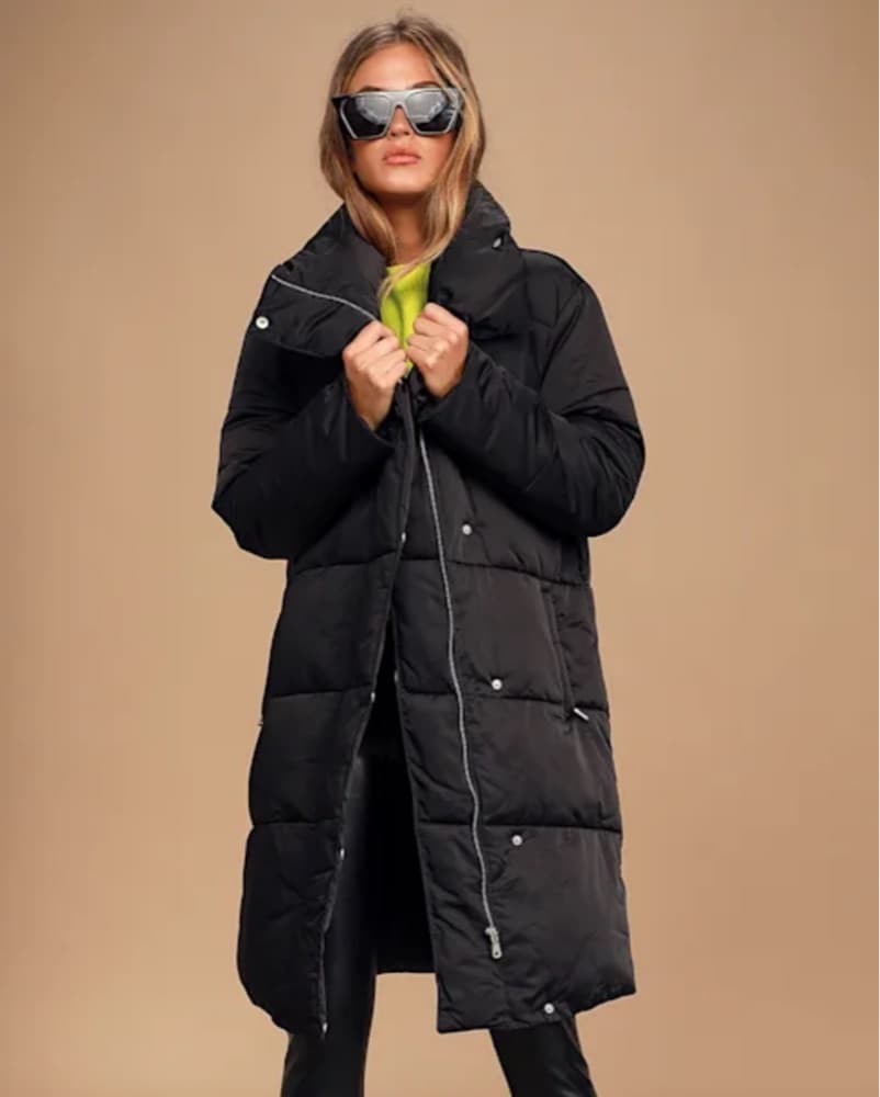Black Satin Puffer Coat - Image 2