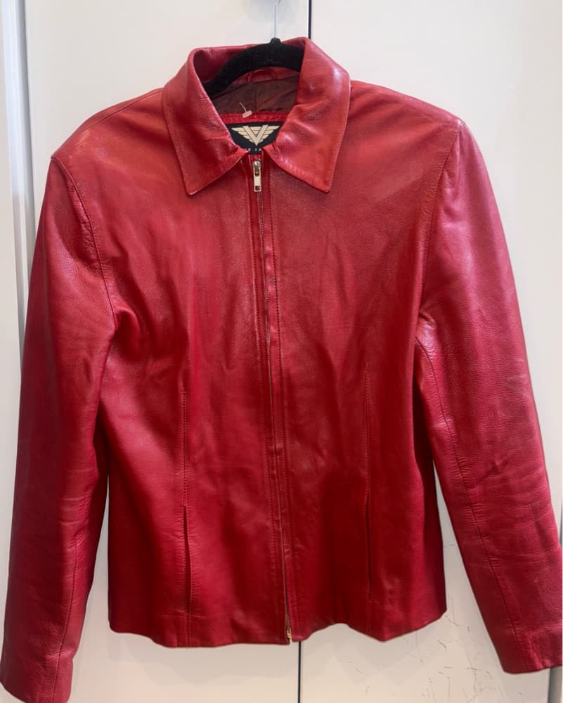 Cherry Red Vintage Leather Jacket - Image 5