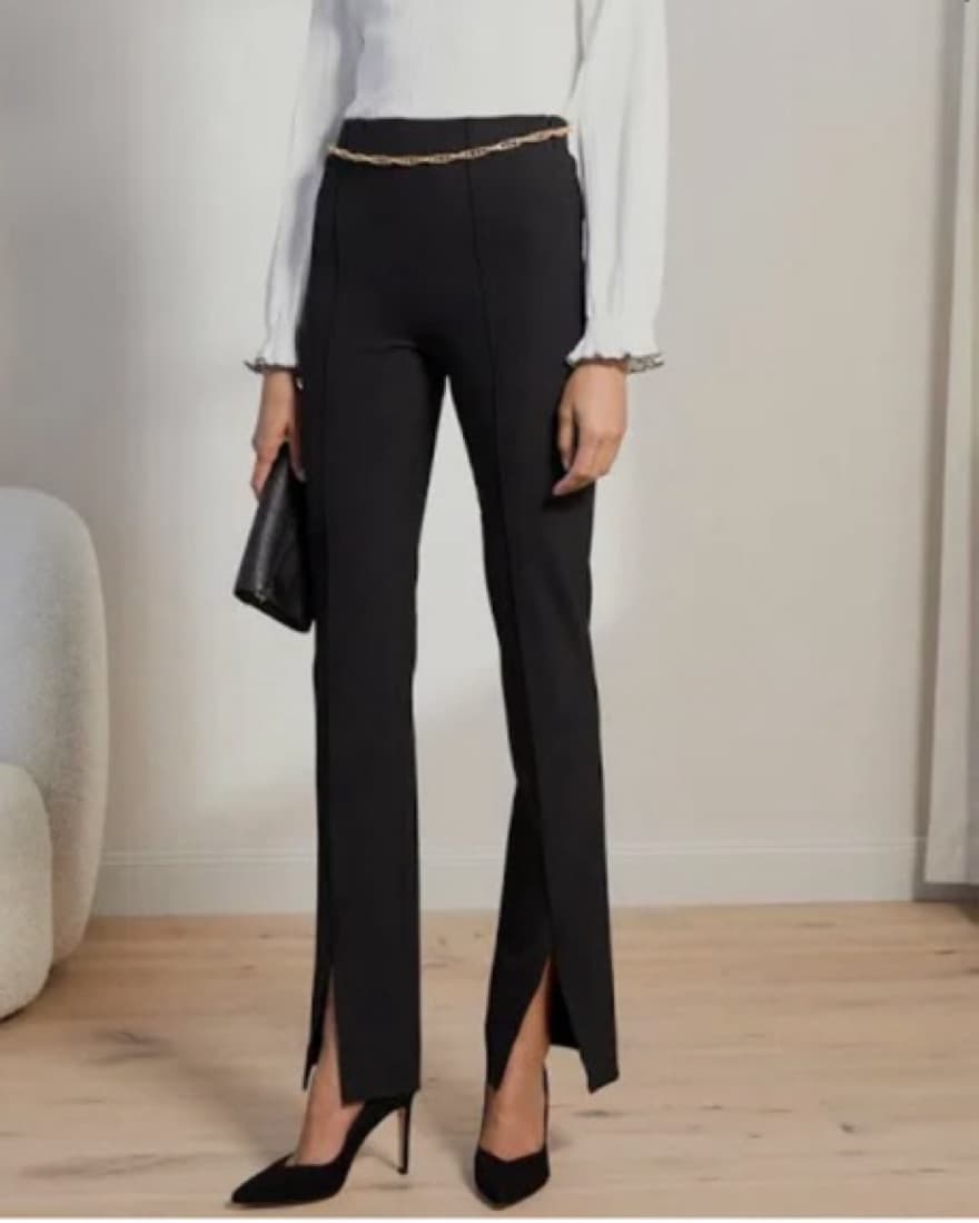 Sandro Split Hem Pant With Chain Belt - Image 1