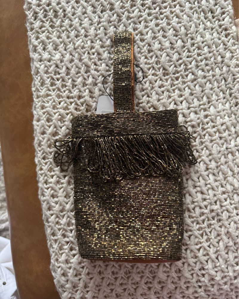 Brown Beaded Fringe Clutch - Image 3