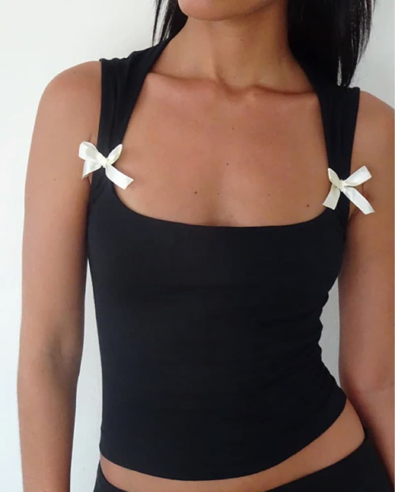Sleek Black Bow-Tie Tank Top - Image 2