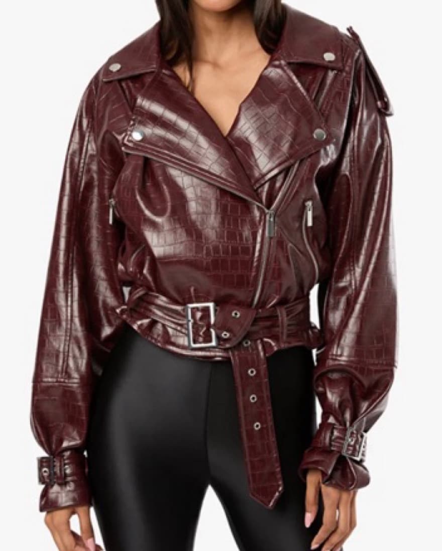 WeWoreWhat Burguny Croc Moto Jacket - Image 5