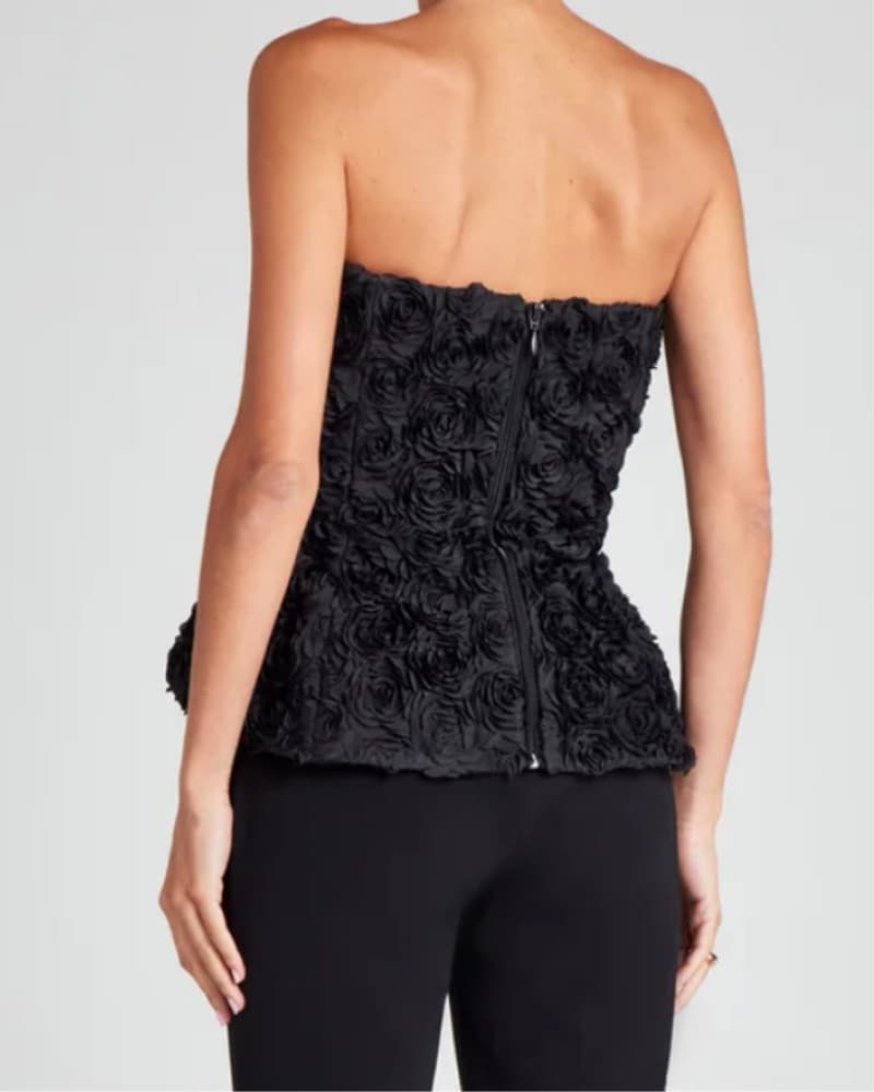 Elegant Black Rose Bouquet Strapless Top - Image 3