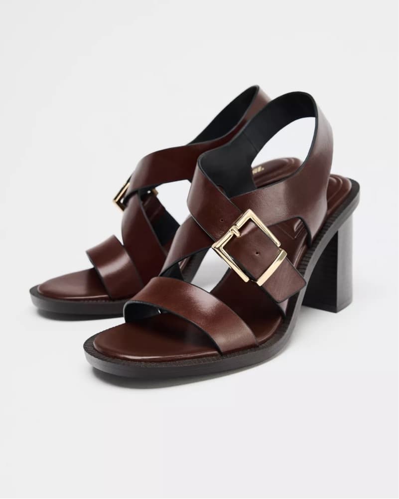 Brown Leather Buckled Heeled Sandals  - Image 1