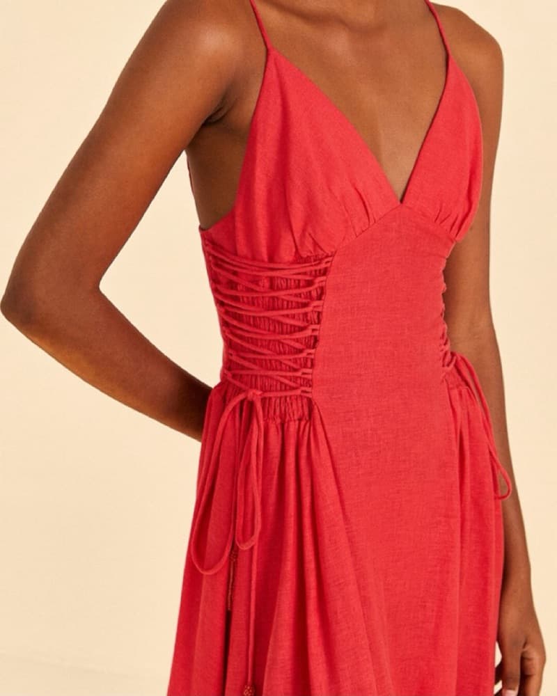 FARM RIO Red Corset Midi Dres - Image 3