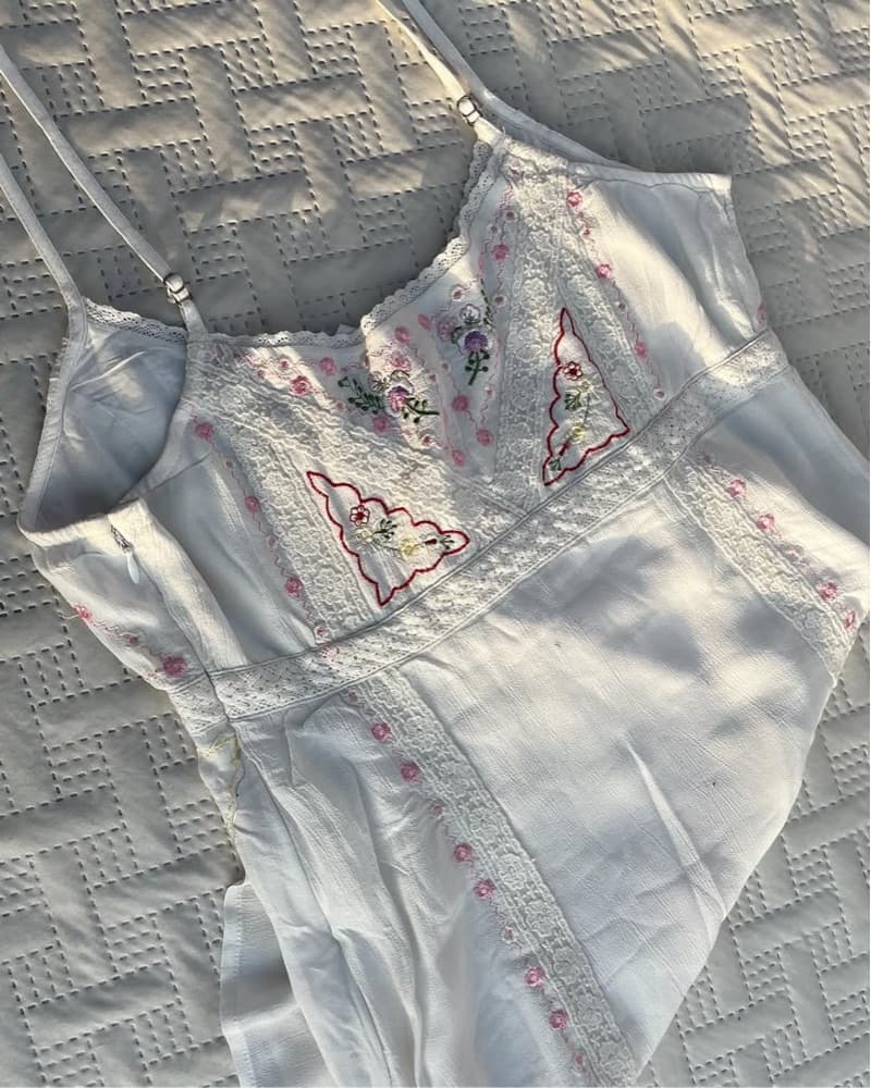 White Embroidered Mini Dress - Image 4