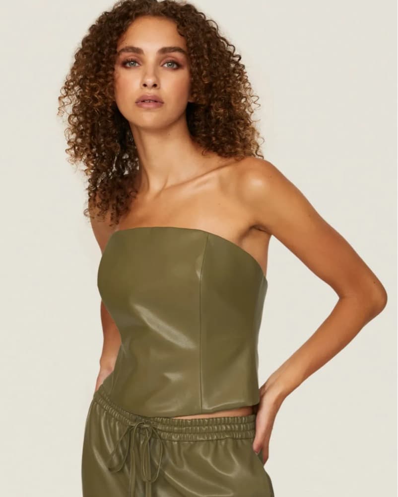 Never Worn Olive Green Leather Top - Image 1