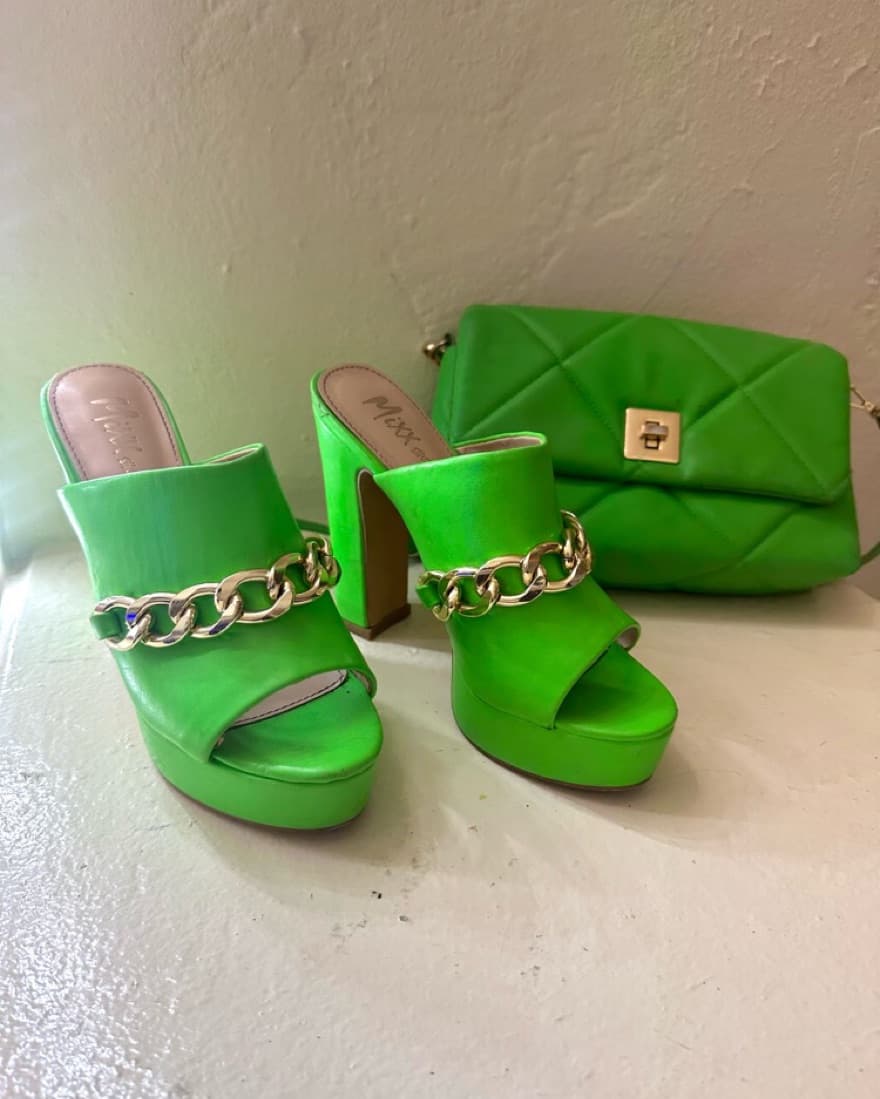 Lime Green Chain Heels W/ Green purse  - Image 1