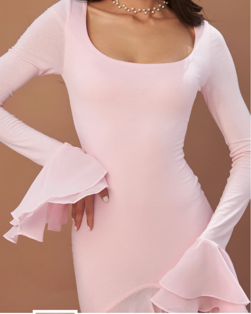 Elegant Ruffle Hem Mermaid Gown Pink  - Image 3