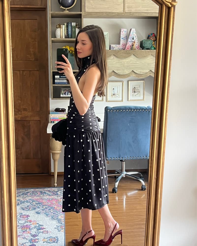 Carmina Halter Midi Dress in Black & Whi - Image 2