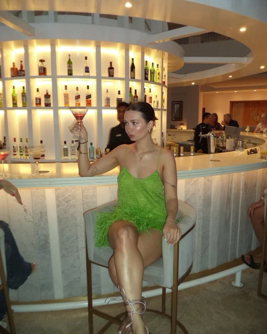 Green Sparkle Feather Dress - Image 1