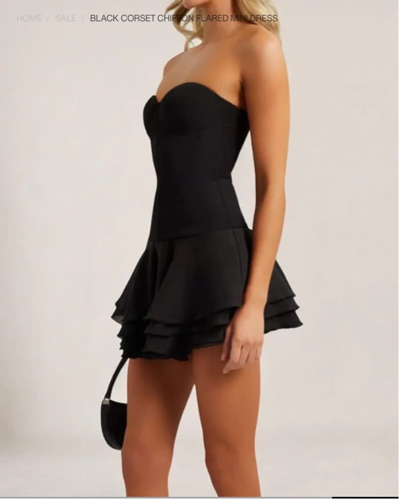 BLACK CORSET CHIFFON FLARED MINI DRESS - Image 4