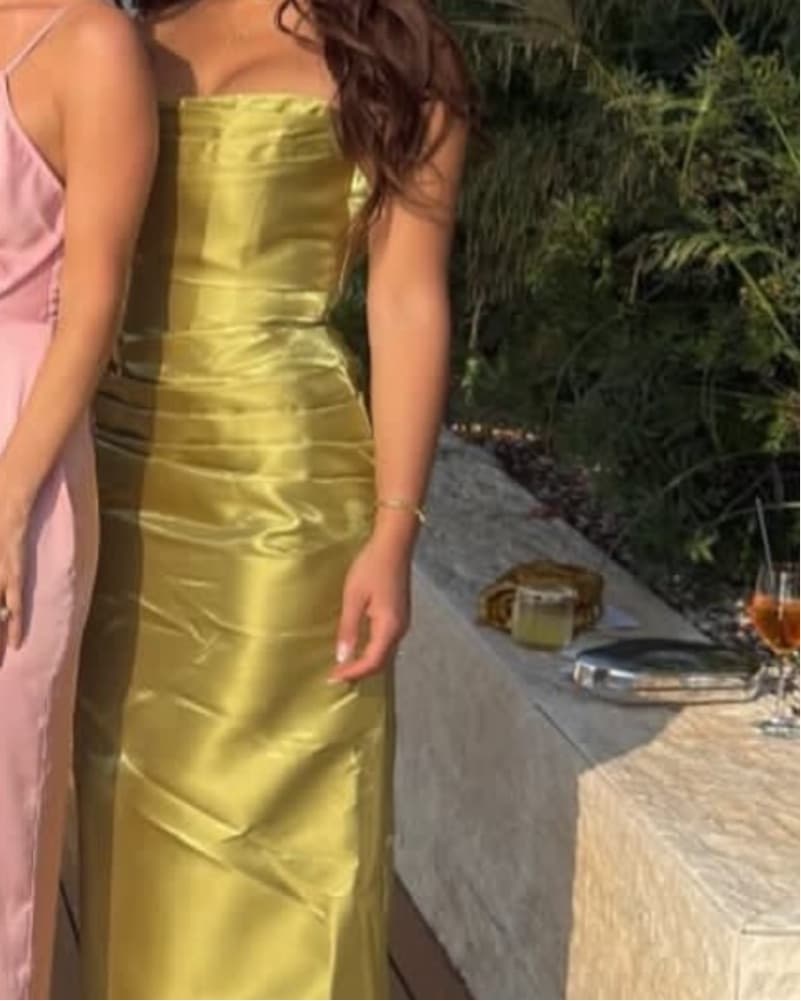 Elegant Green Metallic Strapless Gown - Image 4