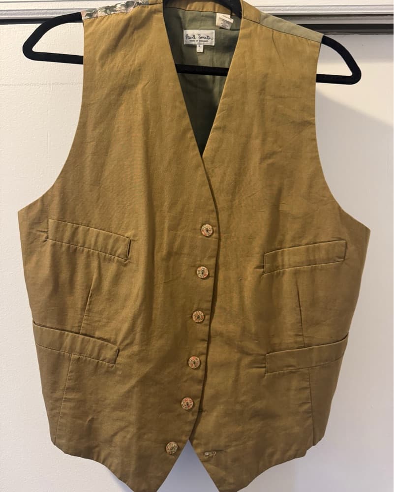 Paul Smith Khaki Suit Vest Floral Back - Image 1