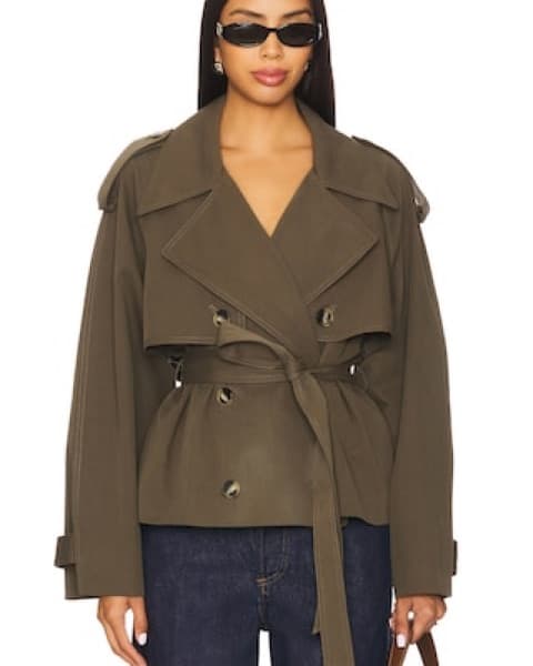 Versatile Khaki Cropped Trench Jacket - Image 1