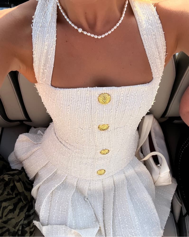 White Tweed Halter Dress - Image 2