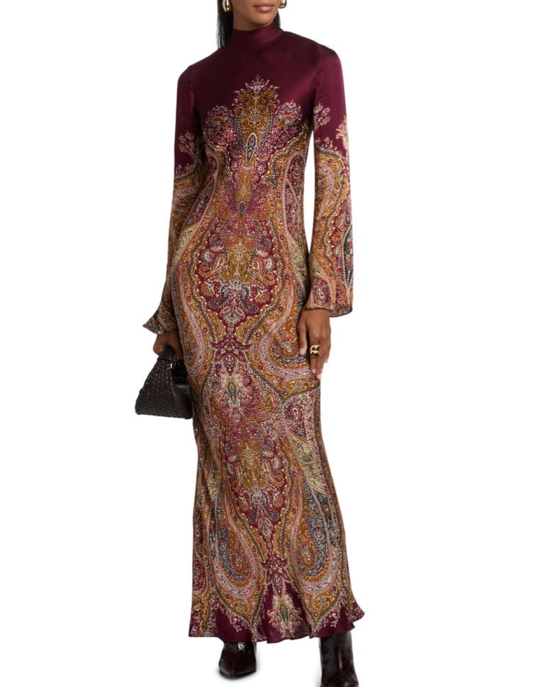 Maxi Burgundy Silk Long Sleeve Dress  - Image 3