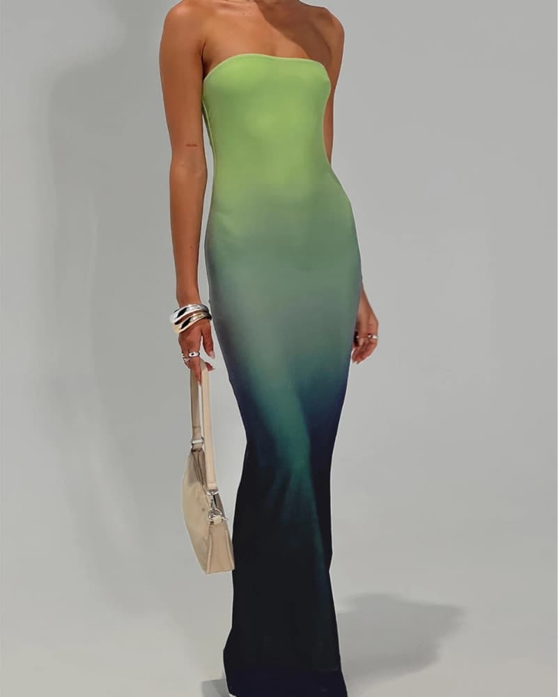 Strapless Maxi Dress Blue / Green Ombre - Image 4