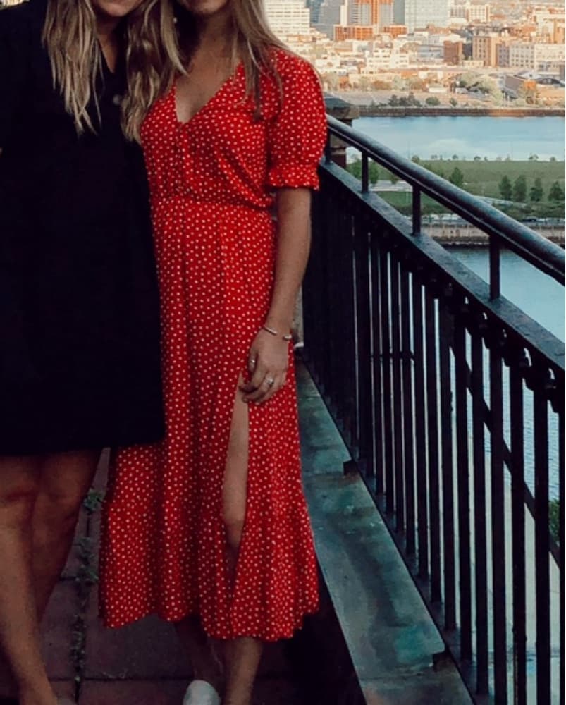 Charming Red Polka Dot Midi Dress - Image 1