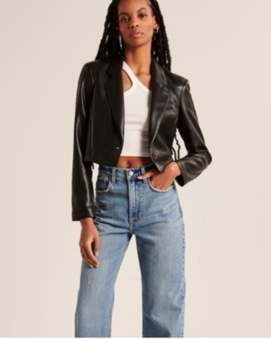 Cropped Leather Blazer - Image 1