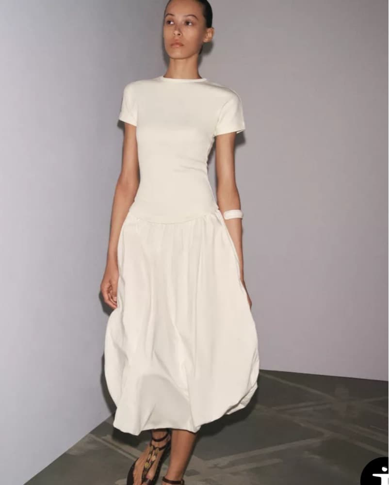 Drop Waist Balloon Midi Dress White  - Image 1