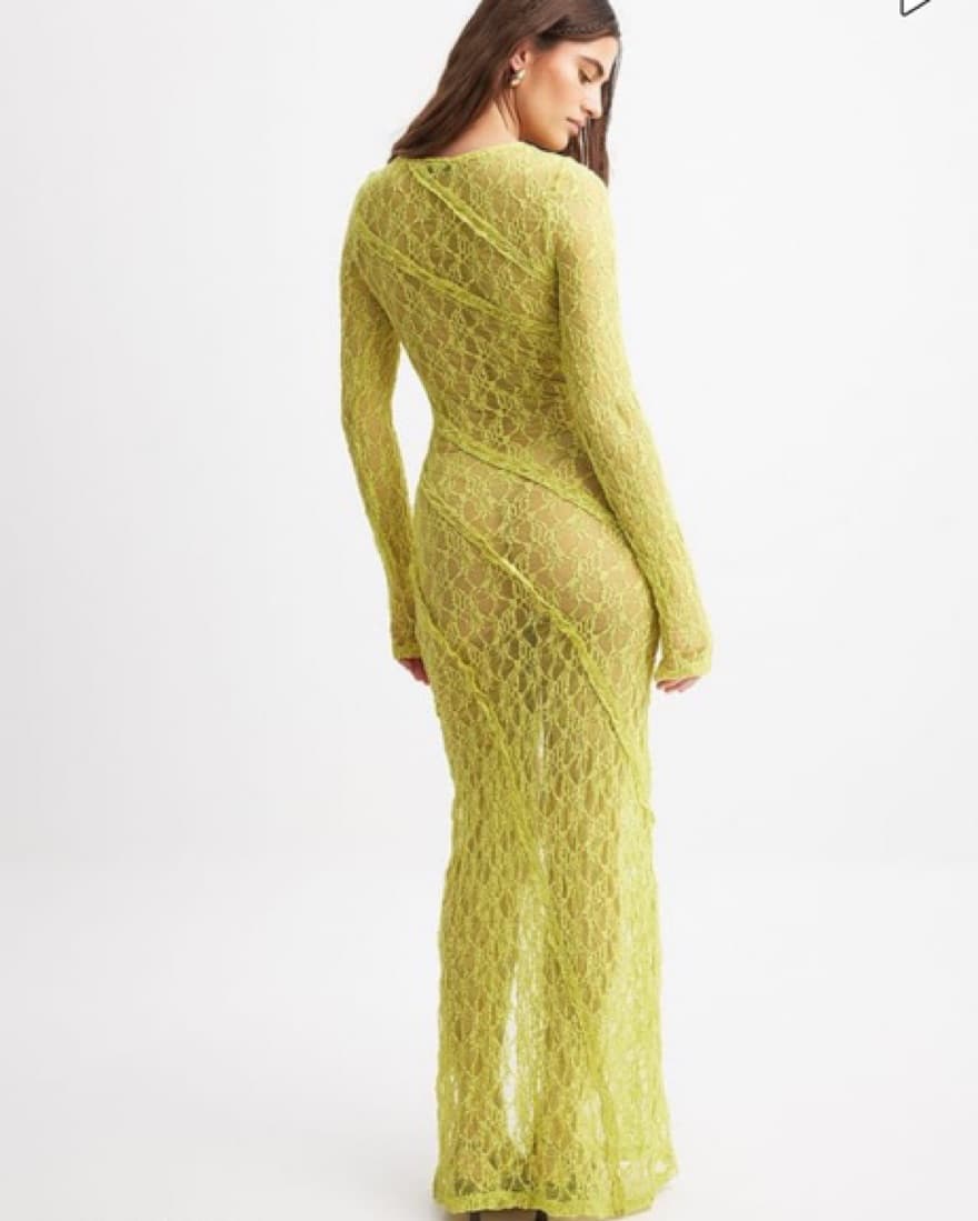 Sheer Yellow / Lime Green Lace Dress - Image 4