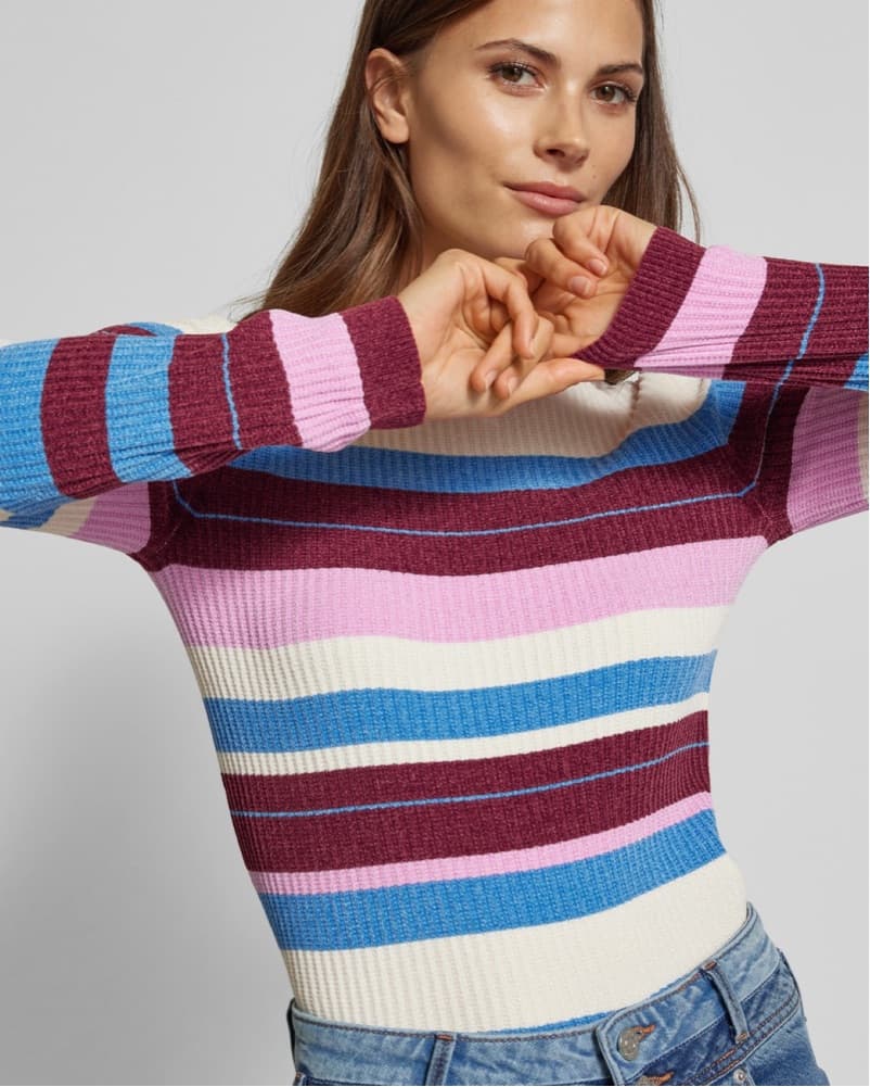 Striped Knit Sweater Pink Top Cream Blue - Image 1