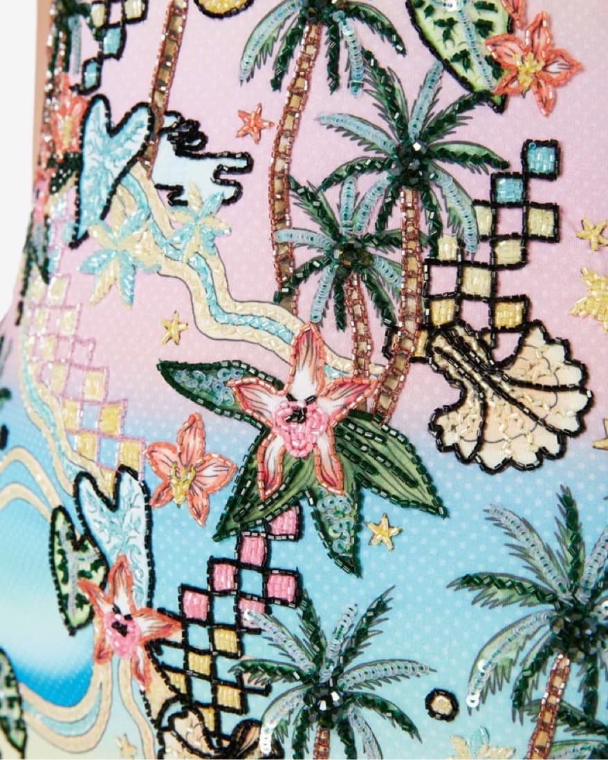 Oceanus Tropical Print Beaded Mini Dress - Image 2