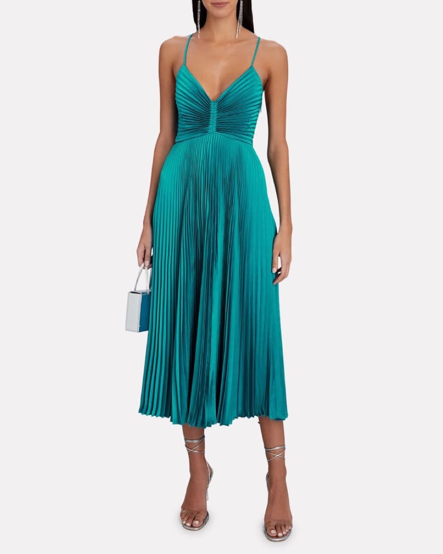 ALC Gemini Cutout Tie Pleated Midi Dress - Image 1