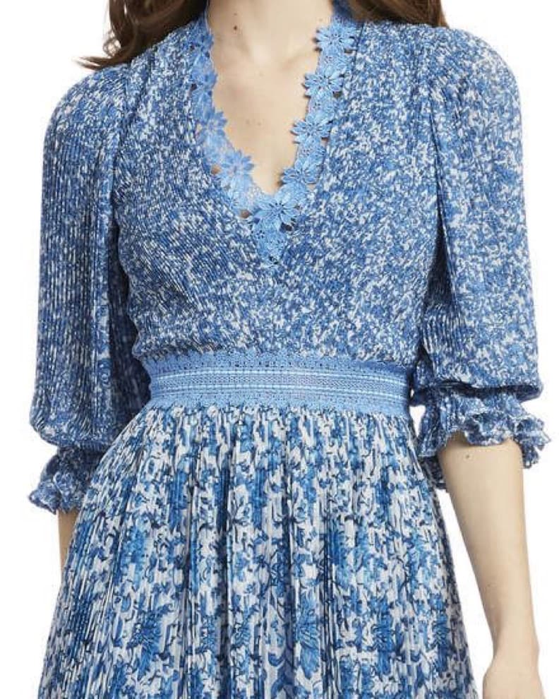 Alice and Olivia Blue Floral Midi Dress - Image 2
