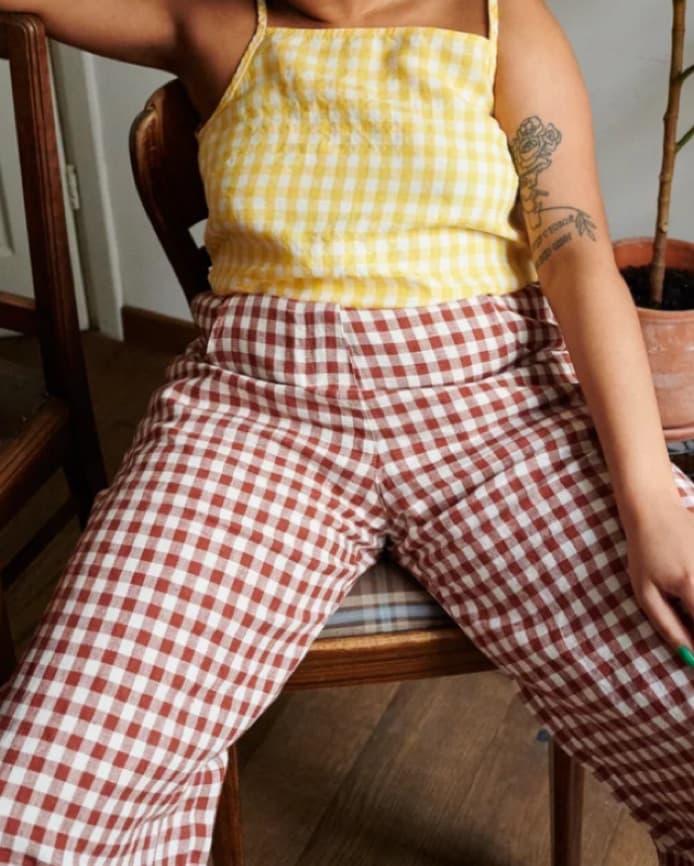 Linen Gingham Checkered Pants - Image 2