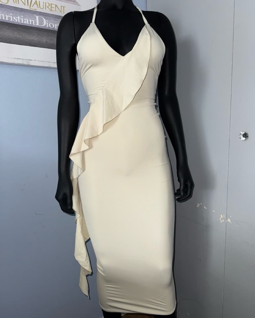 Elegant Halter Dress in Ivory - Image 2