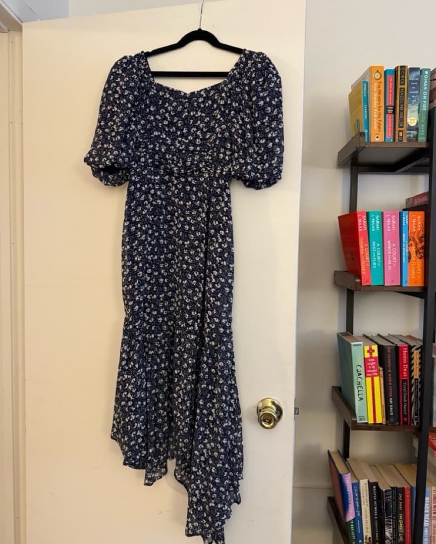 Asymmetrical Navy Floral Maxi Dress - Image 2