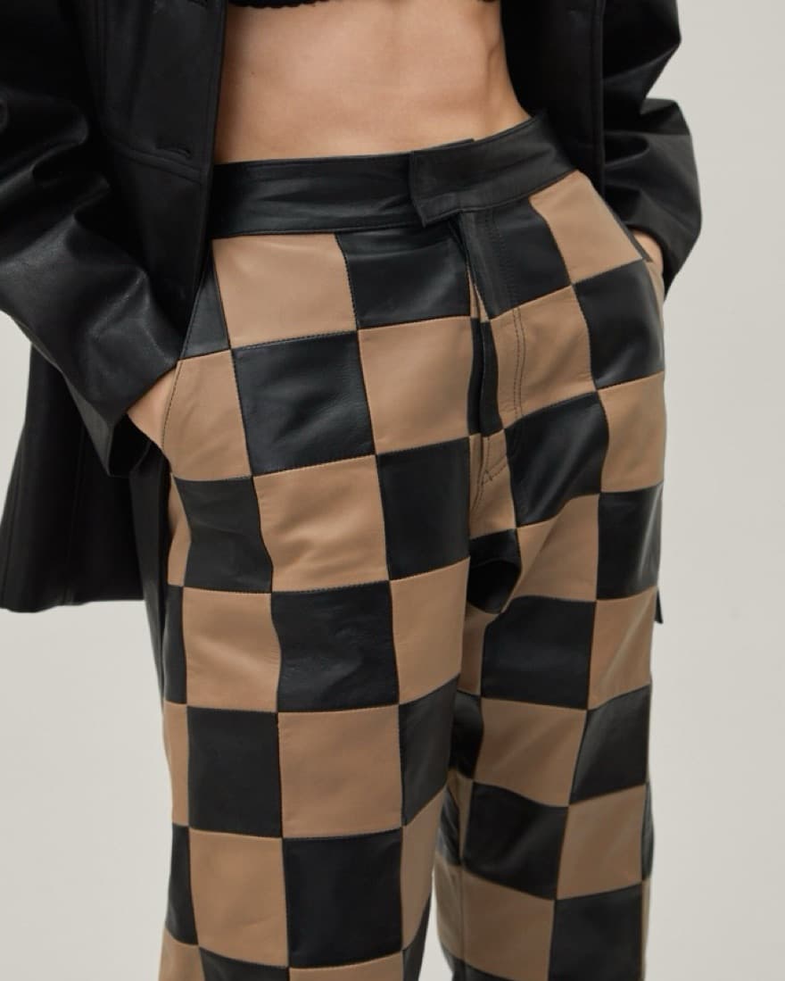 Checkered Leather Pants - Image 3