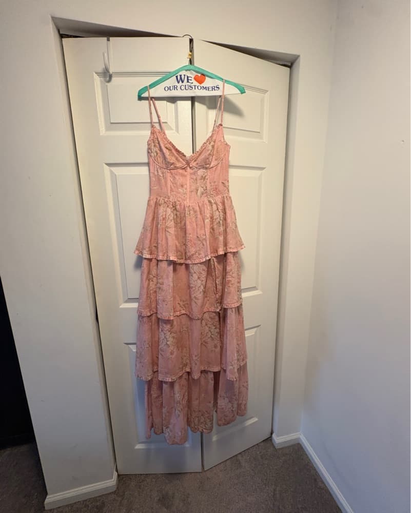 V Chapman Pink Floral Tiered Gown - Image 4