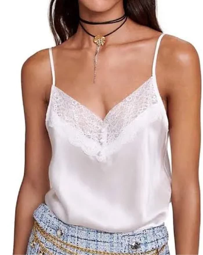 Maje Women's Leana Lace-Trim Silk Cami - Image 1
