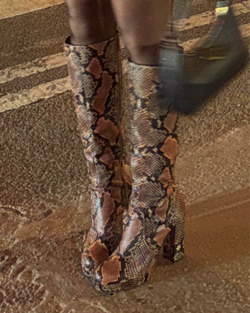 Snake Print Knee-High Boots - Image 5