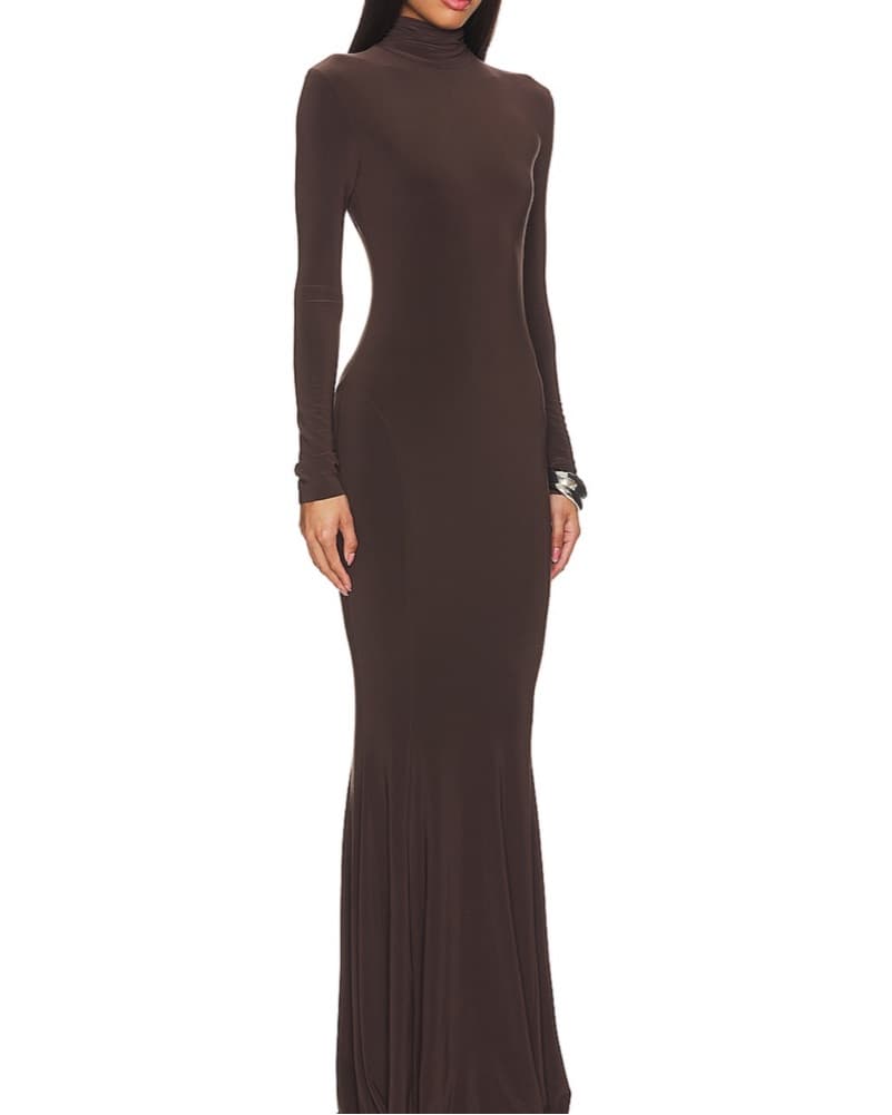 Norma Kamali Brown Long Sleeve Maxi Dres - Image 1